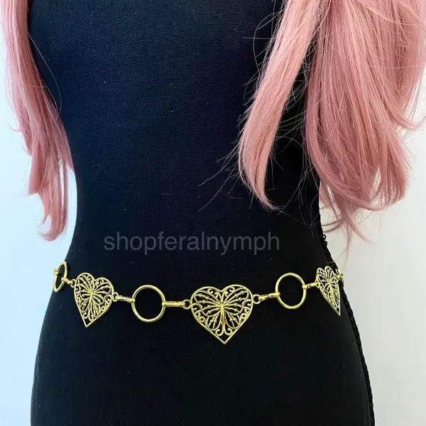 Gold Y2K Butterfly Heart Open Ring Chain Belt, Fits 25-44 Inches, X7GA1318 - Image 5