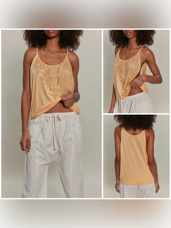 NWT Free People Ragabond Heirloom Tank - Sunburst Combo peach - Small - Image 2