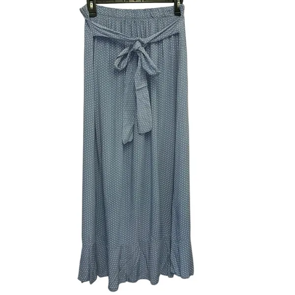 Nina Kendosa Paris‎ Blue Polka Dot Wrap Skirt Medium Ruffle Midi French Style - Image 2