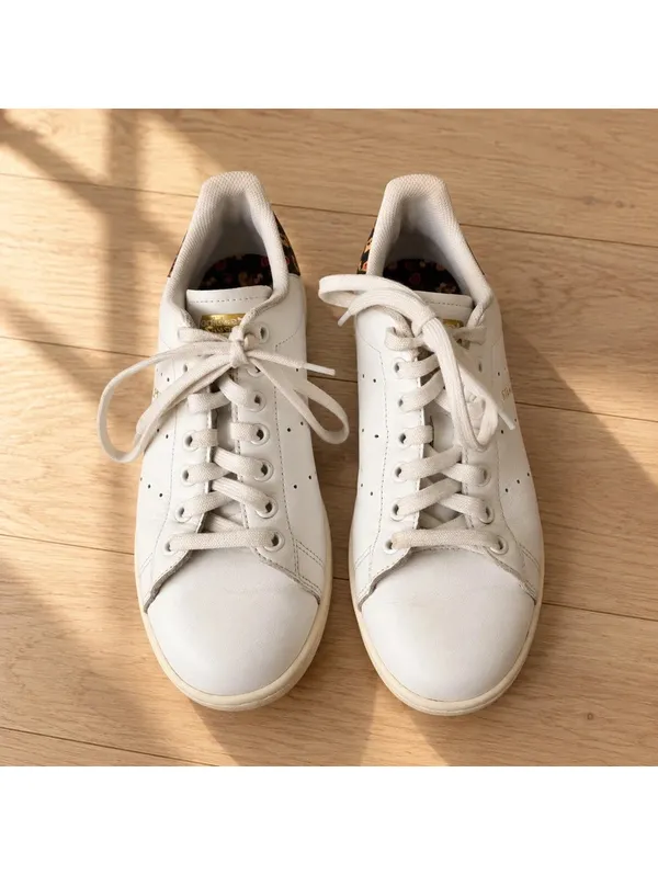 Adidas Stan Smith White Leather Floral Sneakers Women’s Size 8 - Image 2