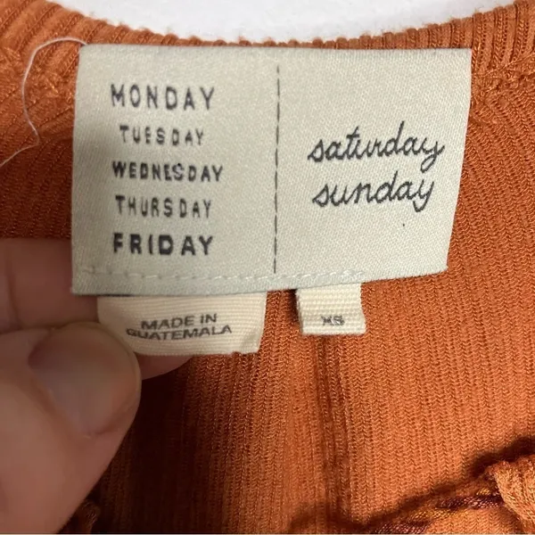 Anthropologie Saturday Sunday ribbed tiered jumpsuit rust‎ colored size XS - Image 5