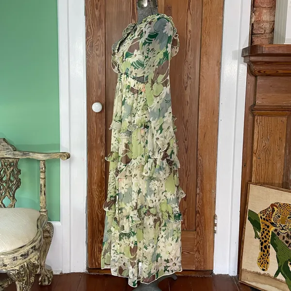 NWT ASOS DESIGN Tiered Ruffle Floral Strappy Lace Up Back Midi Dress ~ 6💛 - Image 7