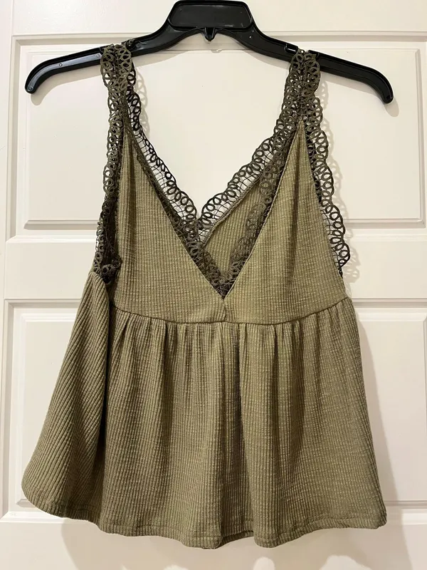 Umgee Green-Light Olive Tank Lace - Image 2
