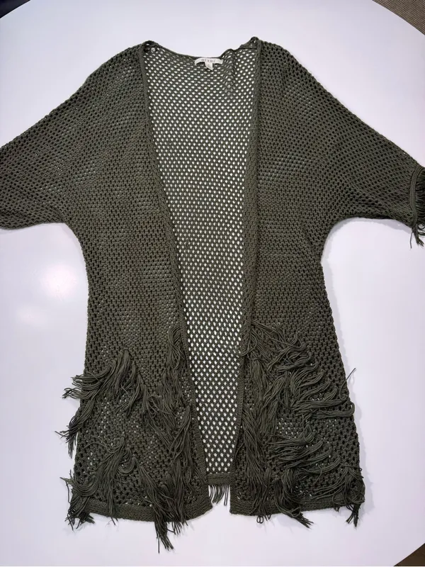 miami Olive Open-Knit Fringe Beach Coverup - Image 2