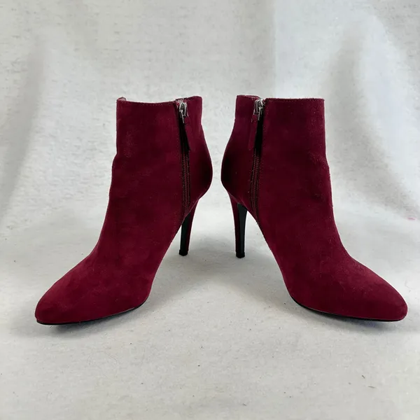 Kelly Katie Burgundy‎ Suede Cutout Stiletto Heel Ankle Boots Womens 6.5 Party - Image 4