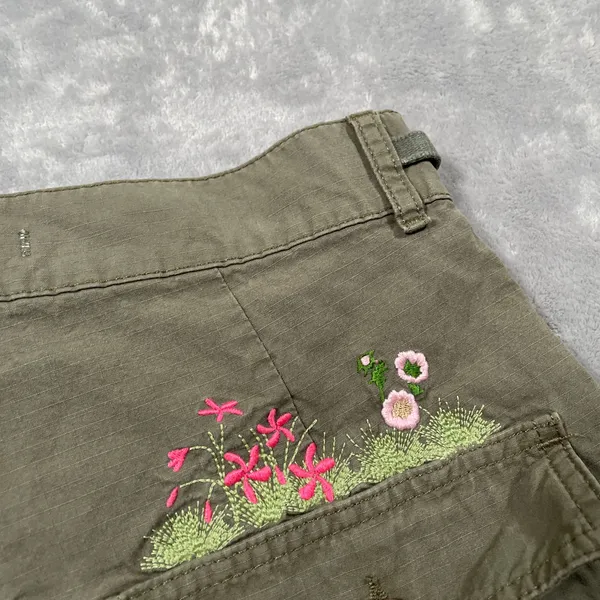 Off White Shorts Womens 26 Green Flower Embroidery Cargo Streetwear Military - Image 12
