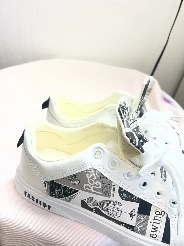 Women’s White Graphic Athletic Sneakers - Image 5