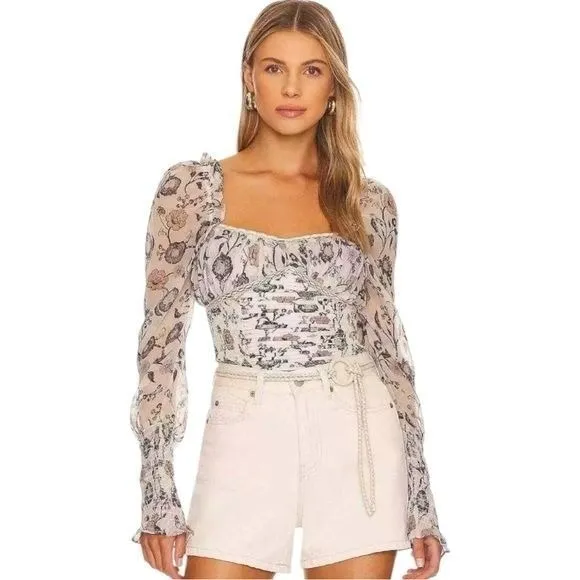 Free People Brunch Date Bodysuit Sheer Floral Coquette Milk Maid Feminine S - Image 4