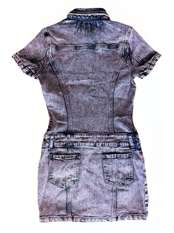 Amanda Uprichard Bianca Dress XS Pink Acid Wash Denim Mini Zip Front NWT - Image 5