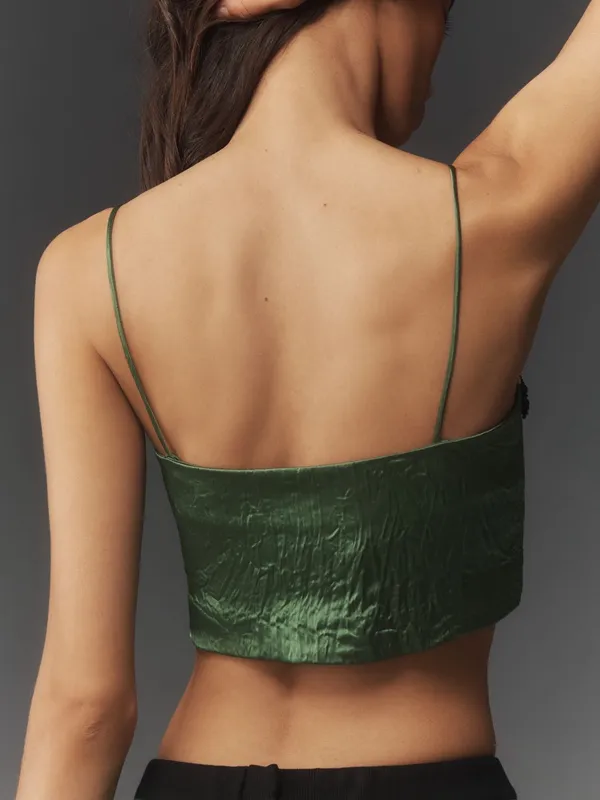 NWOT Hope for Flowers by Tracy Reese Beaded Cami Green Top 100% Naia Acetate - Image 2
