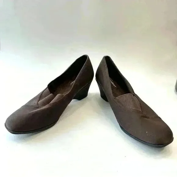 George Heels‎ Womens 6 Comfort Start Loafers Pumps Wedge Black Fabric Slip On - Image 8