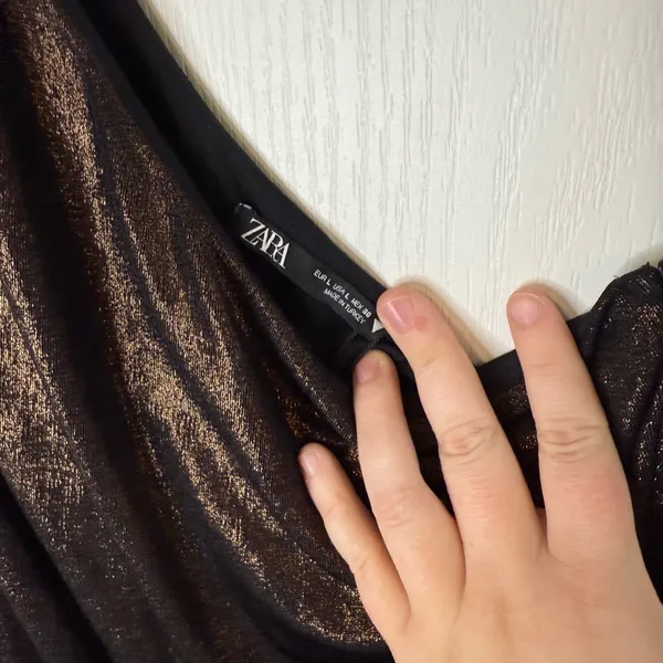 Zara One-Shoulder Shimmer Dress in Black - Image 9