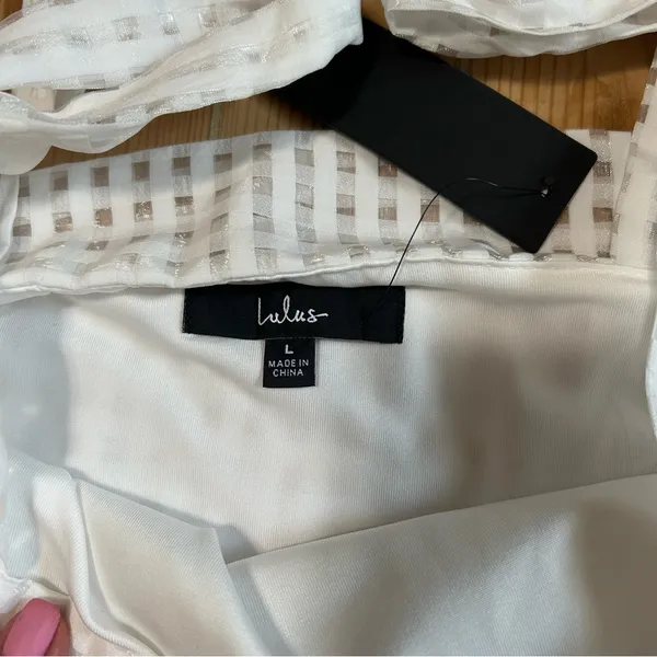 Lulus Forever Darling White Gingham Tie-Strap Mini Dress – Size Large– NWT - Image 9