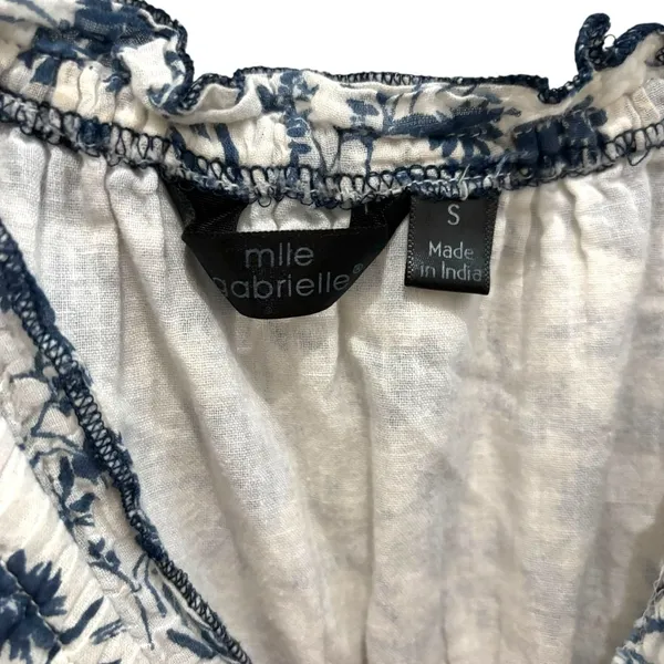 Mixed floral print boho smocked shirred midi maxi patchwork navy white dress - Image 6