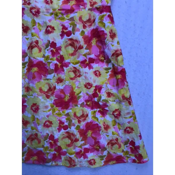 Old Navy‎ Floral Mini Dress Womens Small Pink Yellow Linen Tie Shoulder Smocked - Image 5