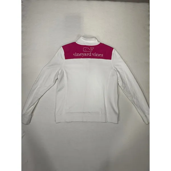 Vineyard Vines Womens Medium White Pink Colorblock Quarter Zip - Image 2