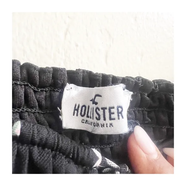 Hollister Mini Dress Womens Small Black White Floral Tie-Front Short Milkmaid - Image 7