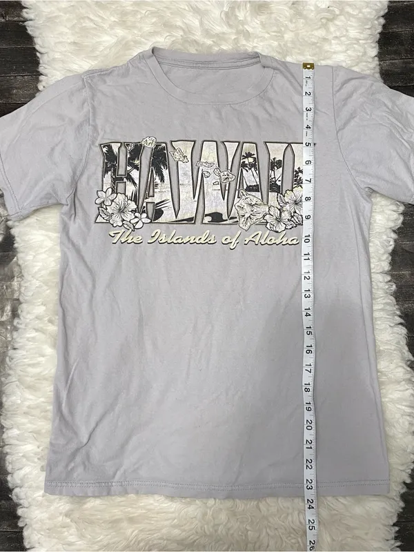 Grey Hawaii Islands Floral Spell Out Short Sleeve Y2k Vintage Island Girl Basic - Image 4