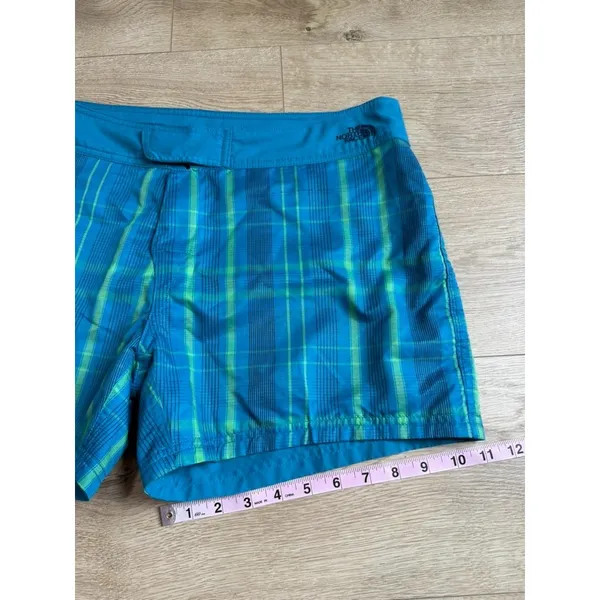 THE NORTH FACE size 12 women's REVERSIBLE Swim Board Shorts Blue/Green Plaid - Image 13