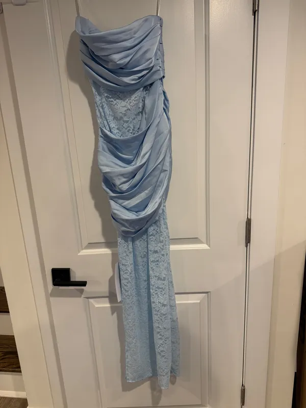 Club L London Powder Blue Lace And Satin Bandeau Maxi Dress US 2 NWT Coquette - Image 3