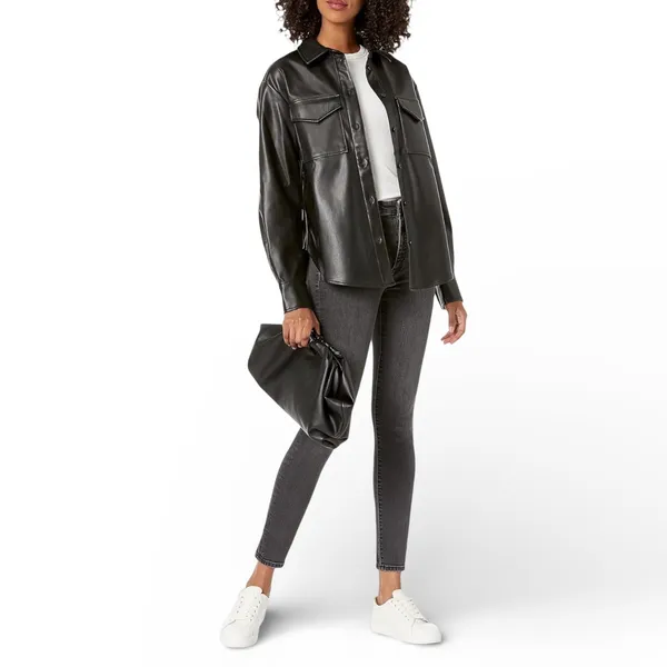 The Drop Lisadnyc Black Faux Leather Utility‎ Shirt Jacket XXS - Image 3