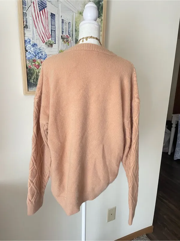 Aelfric Eden Tan Beige Diamond Cable Knit Oversized Pullover Sweater Small - Image 5