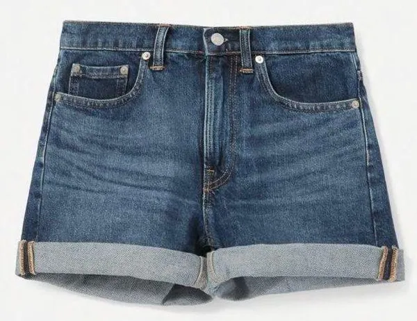 Everlane Classic Vintage Dark Blue Wash Raw Hem Mid-Rise Relaxed Denim Shorts - Image 4