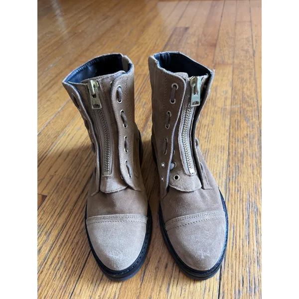All Saints Ariel Brown Suede Zip Up Combat Boots Size 37 - Image 15