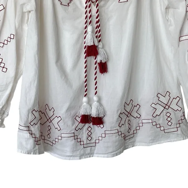 Anthropologie Harlyn Farina S Embroidered White Peasant Boho Blouse Top - Image 7