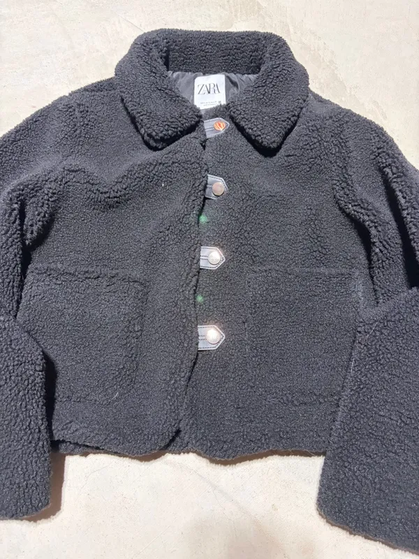 ZARA Black teddy Sherpa Jacket small - Image 2