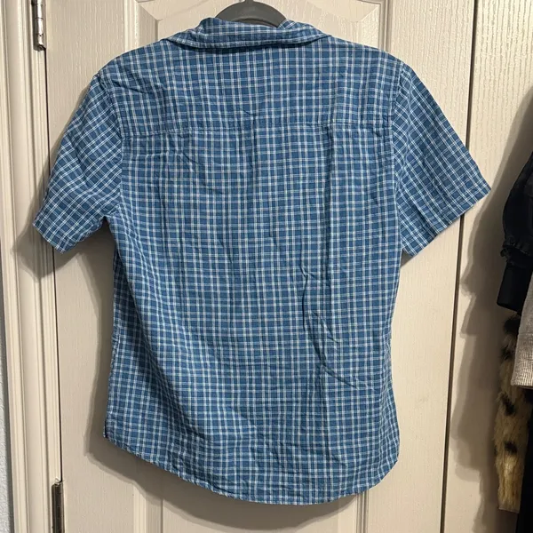 Vintage‎ Regatta Blue Plaid Short Sleeve Popover Shirt Coastal Cottage Preppy - Image 3