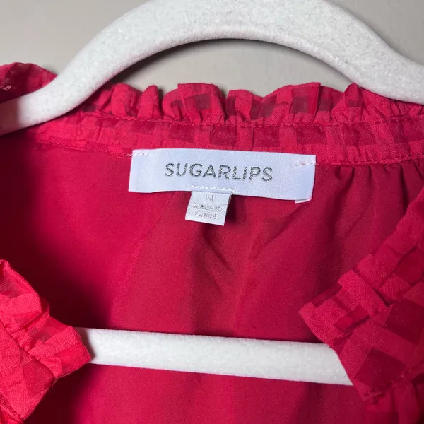 Sugarlips Gretna Organza Check Puff Sleeve Blouse Red M - Image 5