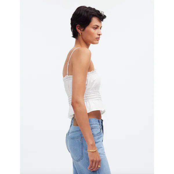 Madewell Smocked Button Front Top Poplin Cotton Eyelet White Stretch Medium NWT - Image 4