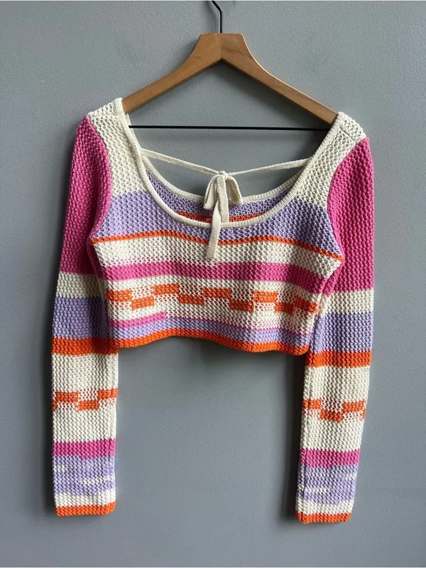 Grey Bandit Teenage Dream Crop Sweater Bright Cute Trendy Knit Size Small - Image 5
