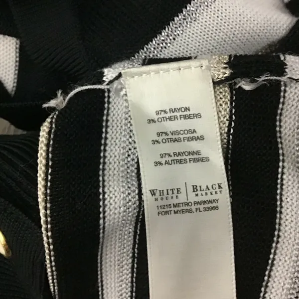 White House Black Market Cardigan Women Medium Black White Striped Metallic‎ - Image 8