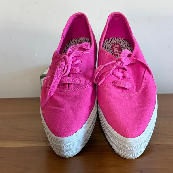 Keds Triple Up Neon Pink Linen Platform Sneakers WF67959 Womens 7 - Image 4