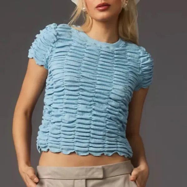NWT Anthropologie Ruched Baby Doll Top Blue Size XL - Image 3