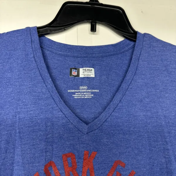 New York Giants Women's T-Shirt NFL Big Blue Football Tee Blue V-Neck Medium - Image 4