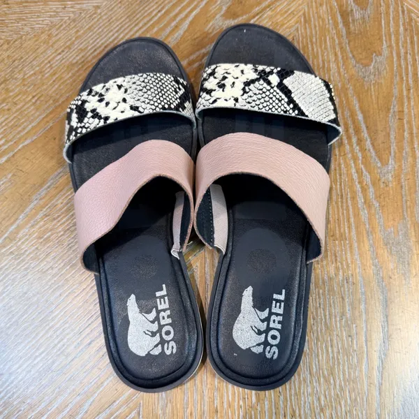 Sorel Ella II Slide Sandals Mauve Vapor‎ Snake Flat Two Strap Size 9 - Image 5