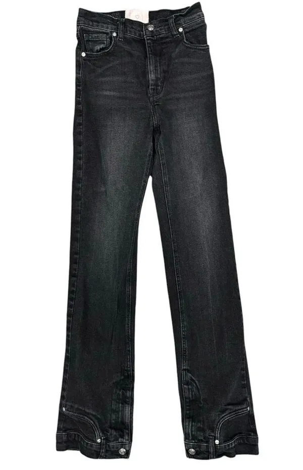 Revice Farrah High Rise Straight Leg Waistband Hem Denim Jeans Midnight Black 26 - Image 6