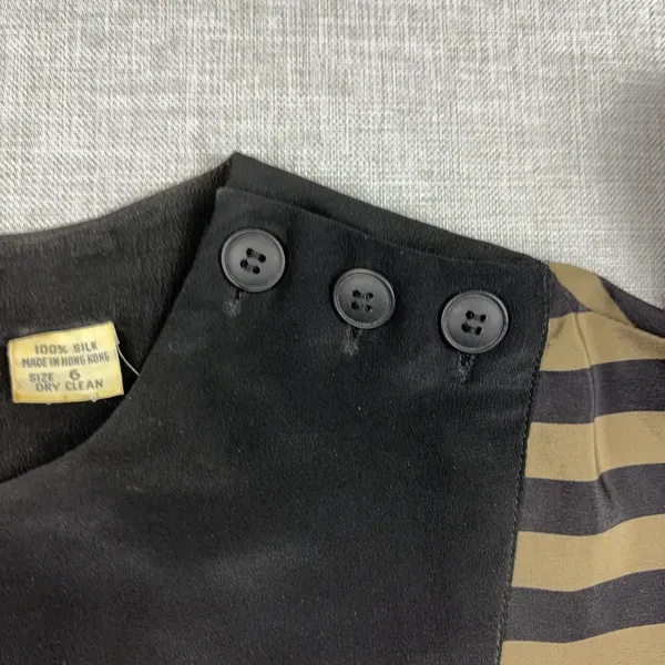 Vintage Albert Nipon Blouse Womens 6 Brown Striped Round Neck Long Sleeve‎ Silk - Image 8