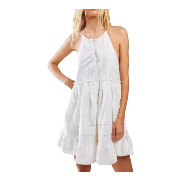 Free People Adella Mini Dress Womens Small Ivory White Boho‎ Open Back Button - Image 2
