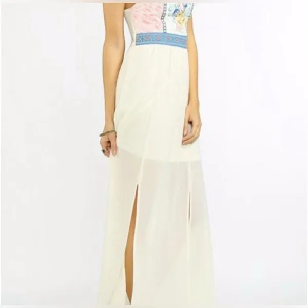 Flying Tomato Sleeveless Embroidered Lined Goddess‎ Maxi Dress Medium Bohemian - Image 2