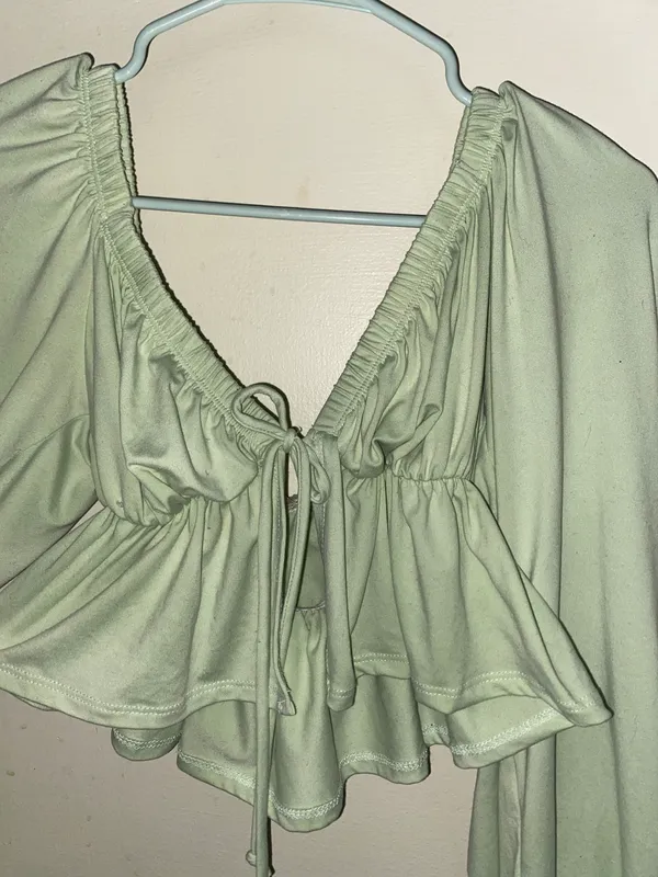 Lulus Blue Blush Open Front Blouse - Image 2