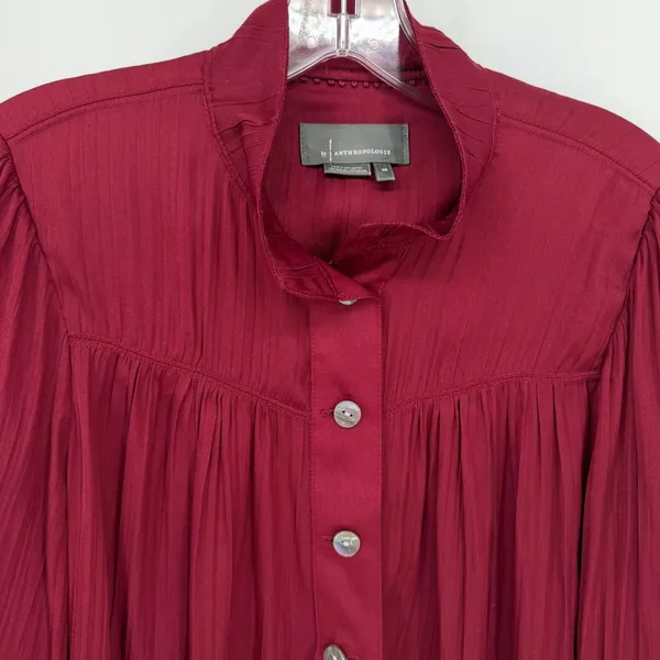 Anthropologie Relaxed Shimmer Satin Blouse Women XS Dark‎ Cherry Boho Minimalist - Image 5