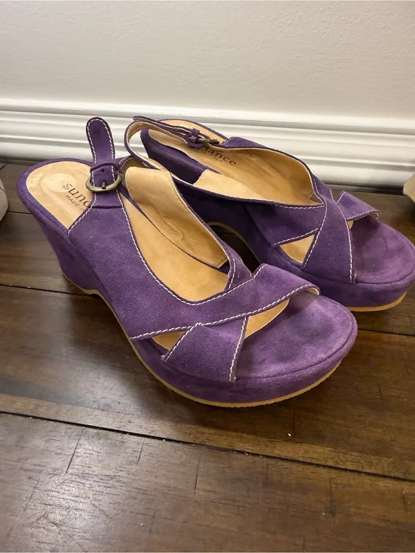 Sundance Purple Suede Slingback Wedge Sandals size 36 - Image 7