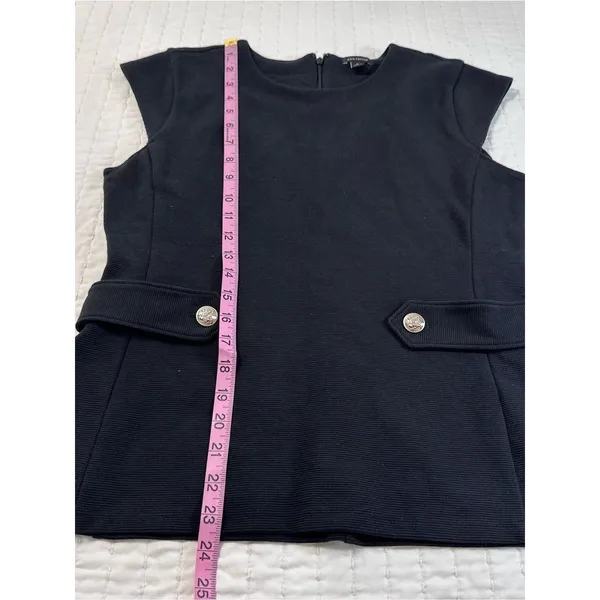 Ann Taylor Black Cap Sleeve Peplum-Style Top with Gold Button Tabs Detail Size M - Image 4