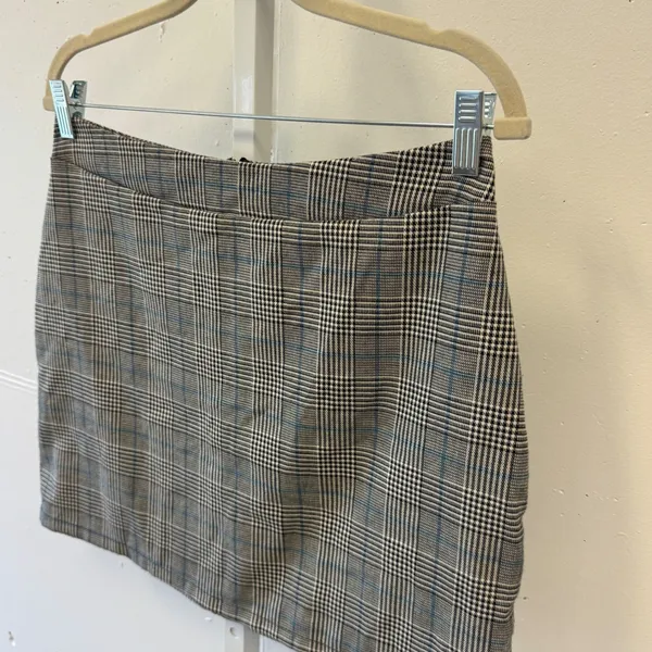 Blue Blush Los Angeles Glen Plaid Mini Skirt Black Tan Blue Large Academia - Image 3