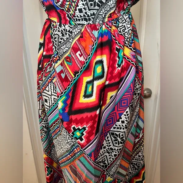 Speed Control New York Aztec Multicolor Print Long Dress Maxi Size Small - Image 3