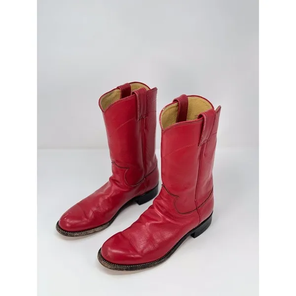 Justin Womens Western Boots Red Leather Mid Calf Pull On Cowgirl Roper US 5.5 B - Image 5